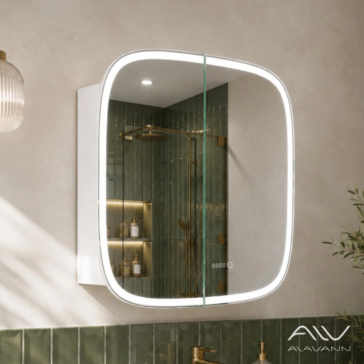 Зеркало-шкаф Alavann Rado Vizazh 80x80 с приближением, подсветкой, часами, сенсорное от магазина Vanna-Vanna.ru!
