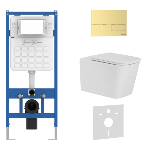 Комплект 3в1 IBERICA BLANCA инсталляция SILENCIO, унитаз TOLEDO ALTO белый, кнопка смыва INOX-S золото матовое (IB001.TLA.231.1603) от магазина Vanna-Vanna.ru!