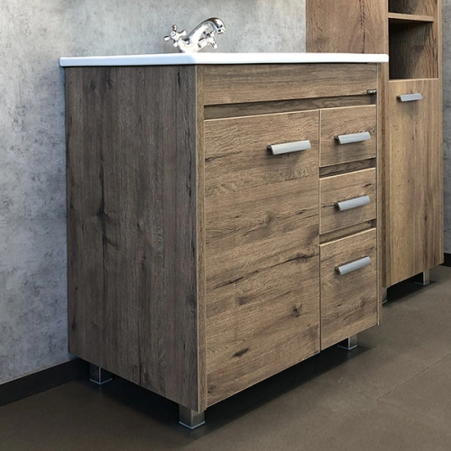 Тумба напольная Comforty Марио-75 дуб темный с раковиной Квадро 75 от магазина Vanna-Vanna.ru!