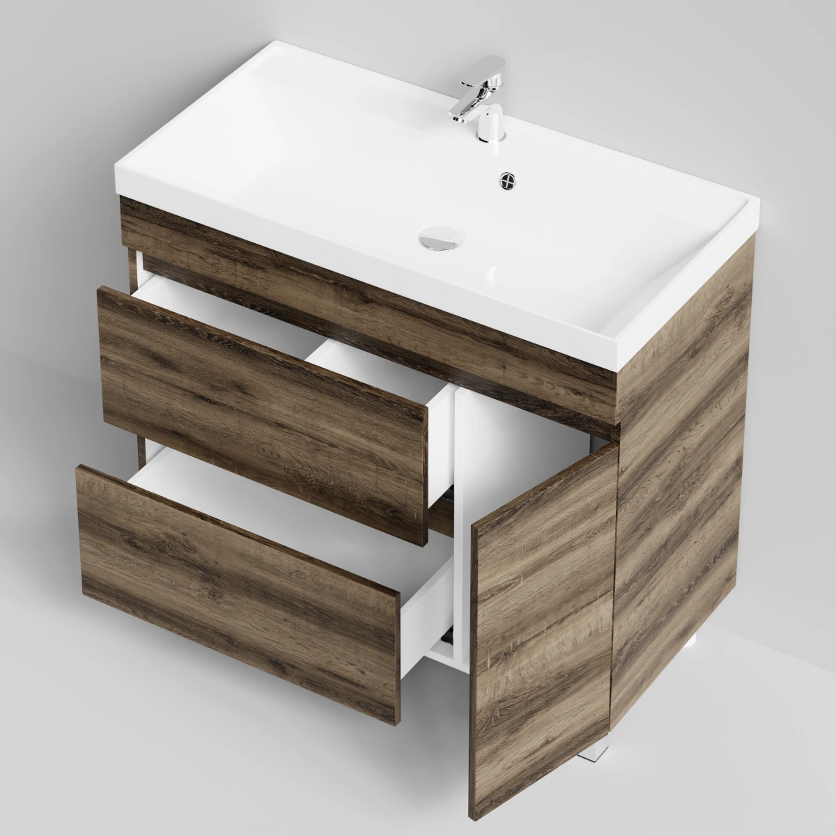 Тумба с раковиной Vod-ok Бест 90 правая дверь, напольная, Дуб крымский коричневый от магазина Vanna-Vanna.ru!