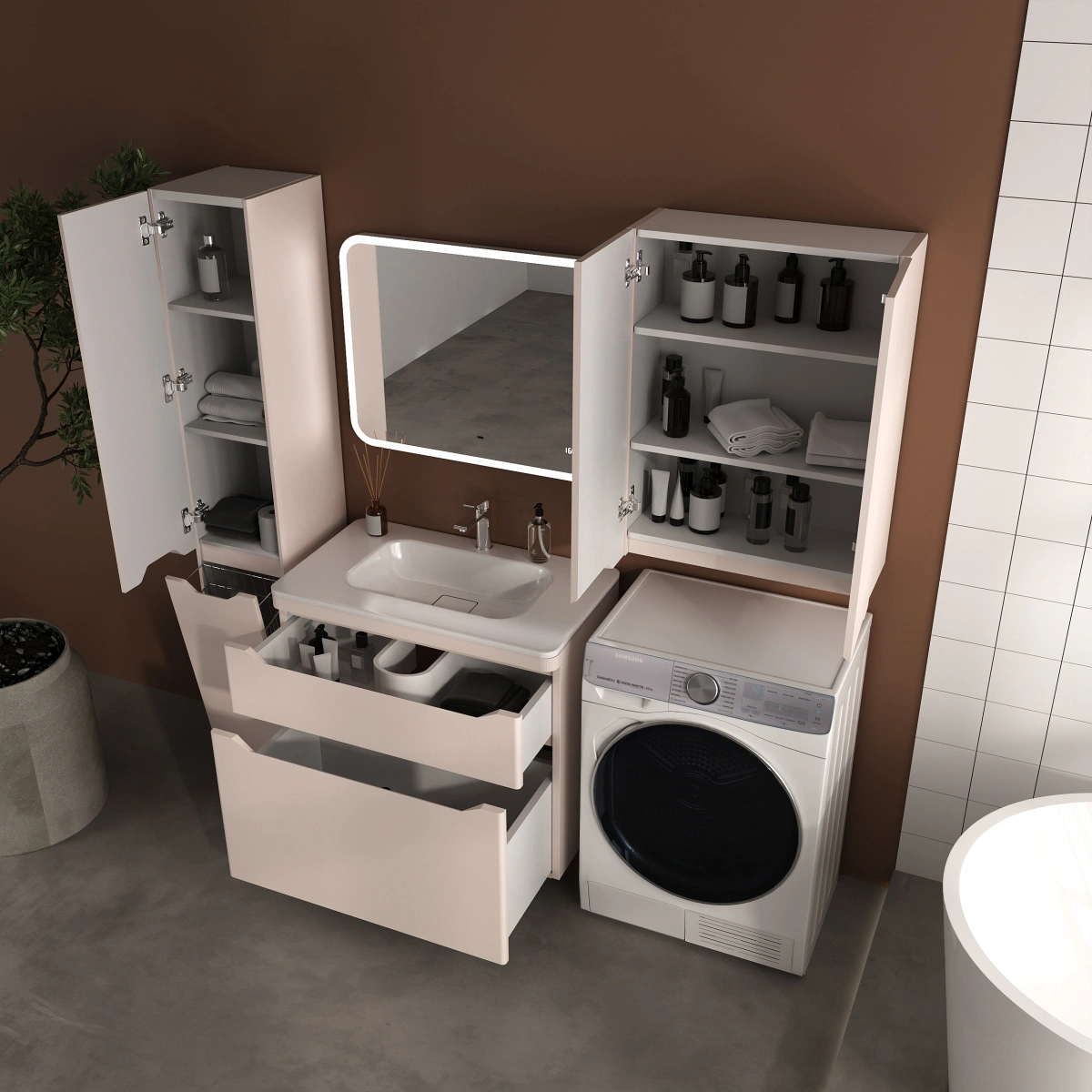 Тумба напольная Style Line Марелла 80 (2 ящ.) антискрейтч карамель с раковиной Марелла Люкс 800х400 от магазина Vanna-Vanna.ru!