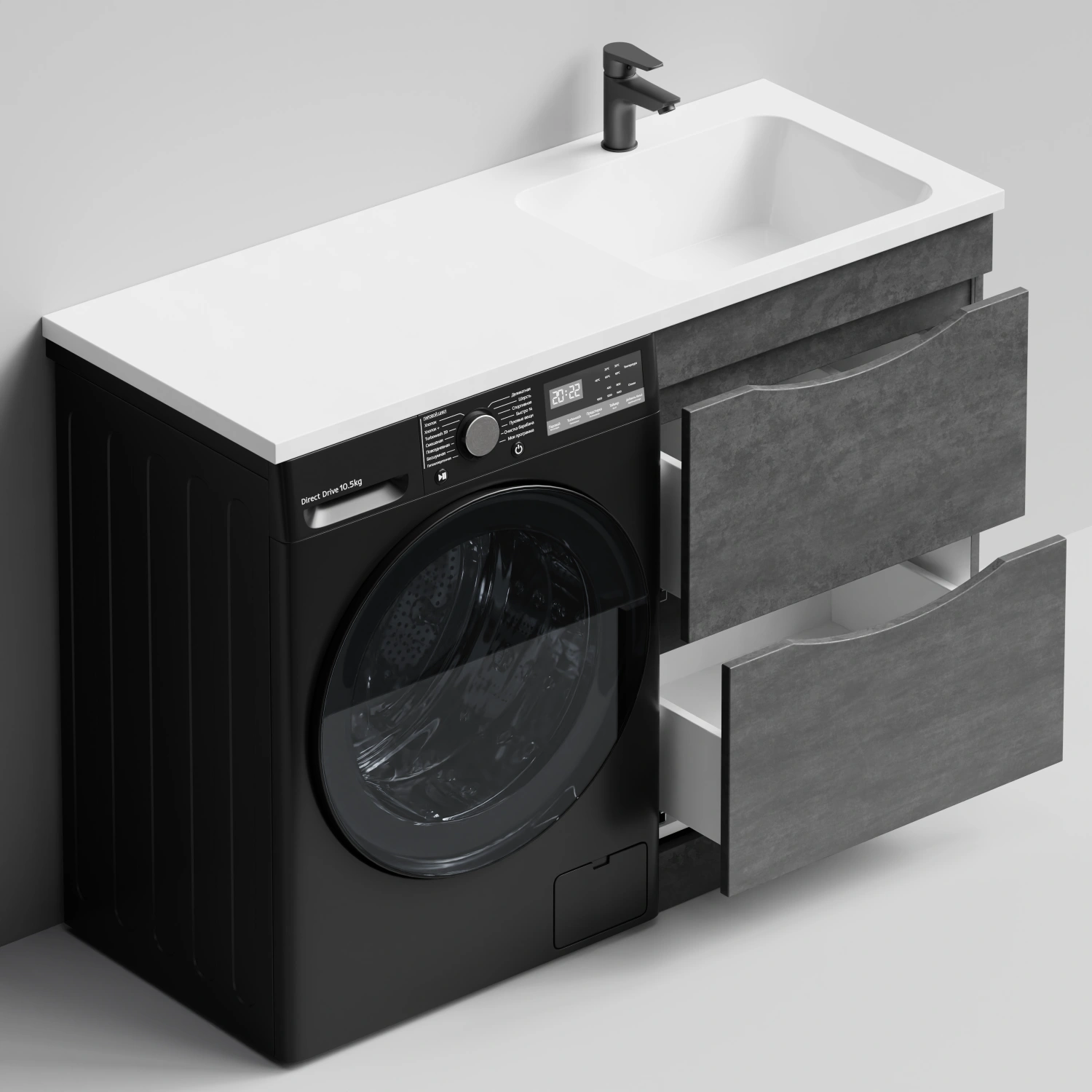 Тумба Vod-ok 58 с раковиной Смайл 120 напольная, под стиральную машину, правая, Серый камень от магазина Vanna-Vanna.ru!