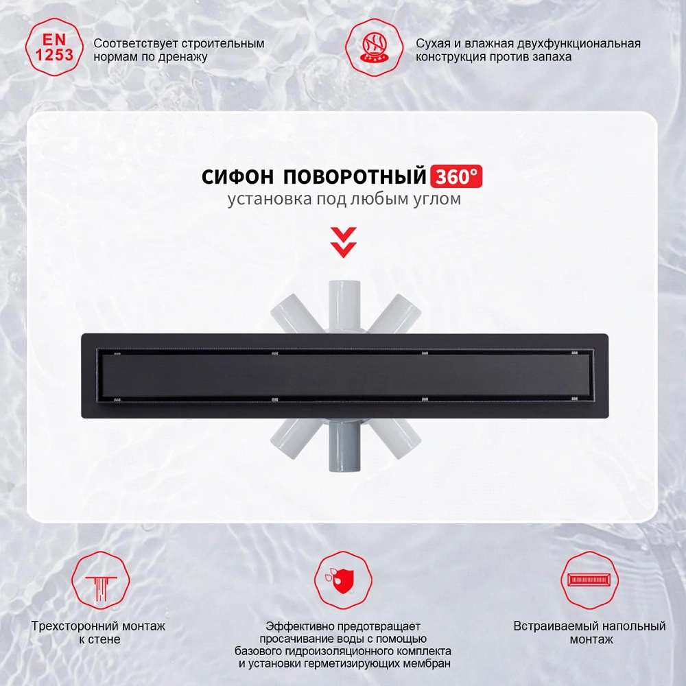 Душевой лоток (двухсторонняя решетка) Raglo R652.70.06, черный от магазина Vanna-Vanna.ru!