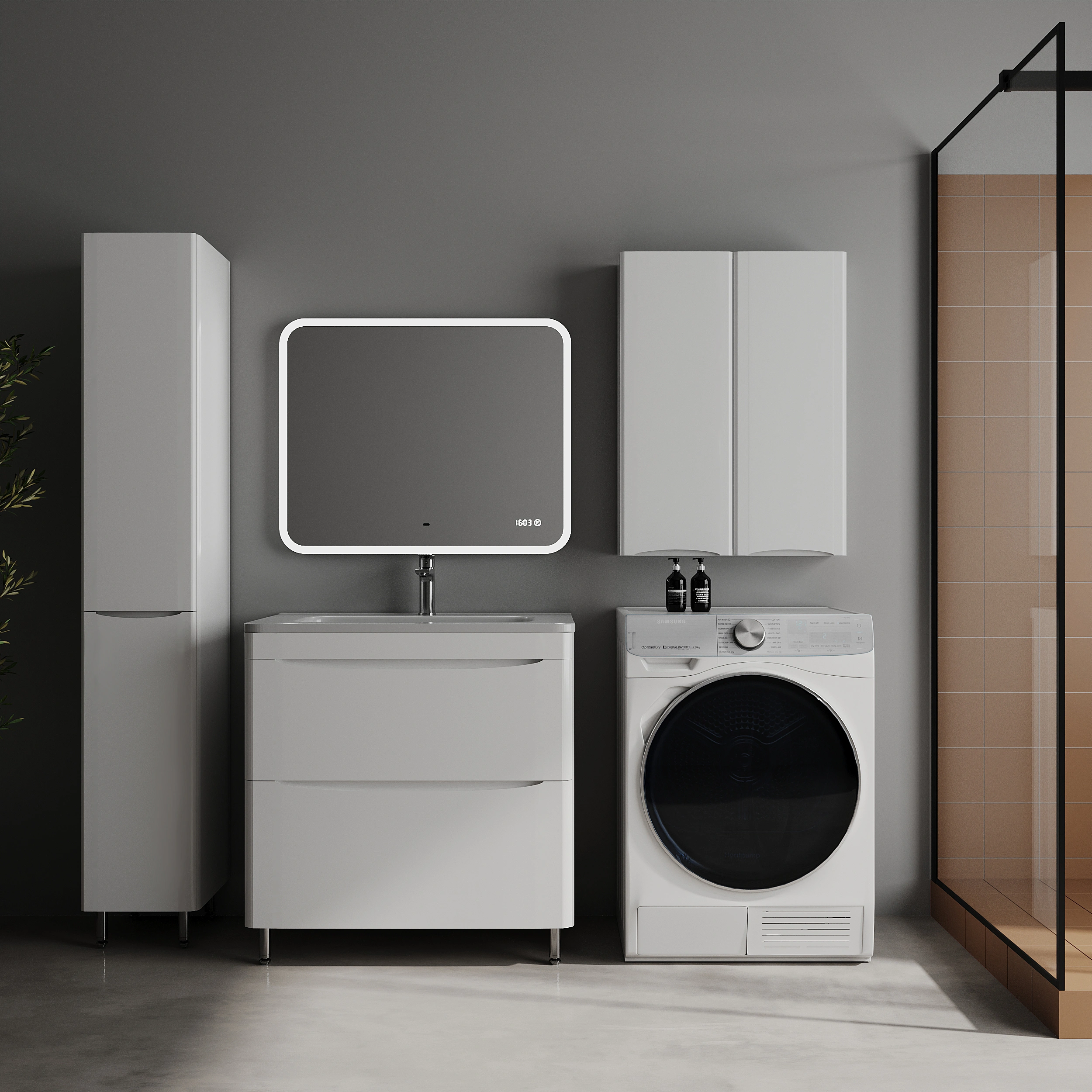 Тумба напольная Style Line Бергамо мини 80 (2 ящ.) антискрейтч белый глянец с раковиной Каре Люкс МИНИ 800х350 от магазина Vanna-Vanna.ru!