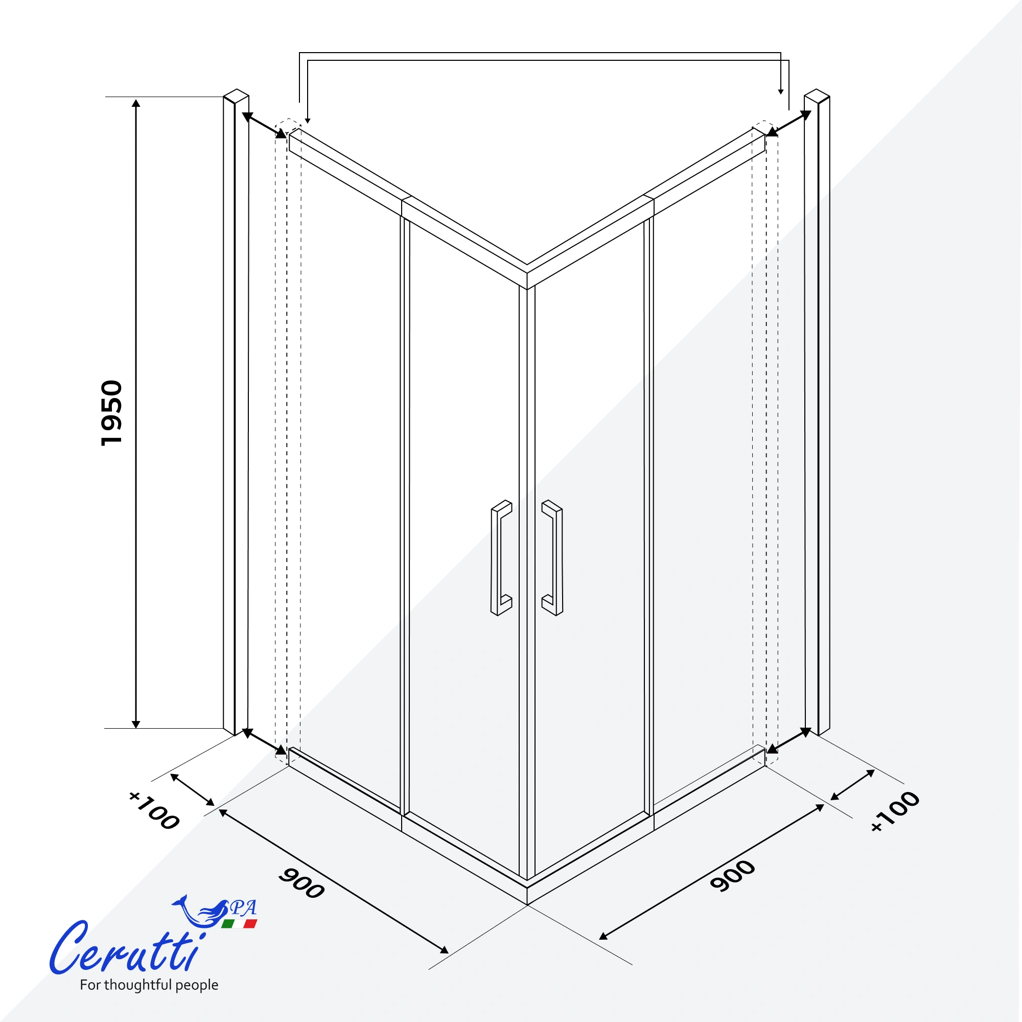 Душевой уголок Ceruttispa АДЕЛИНА GG-90-100 без поддона (90-100х90х100x195), раздвижное от магазина Vanna-Vanna.ru!