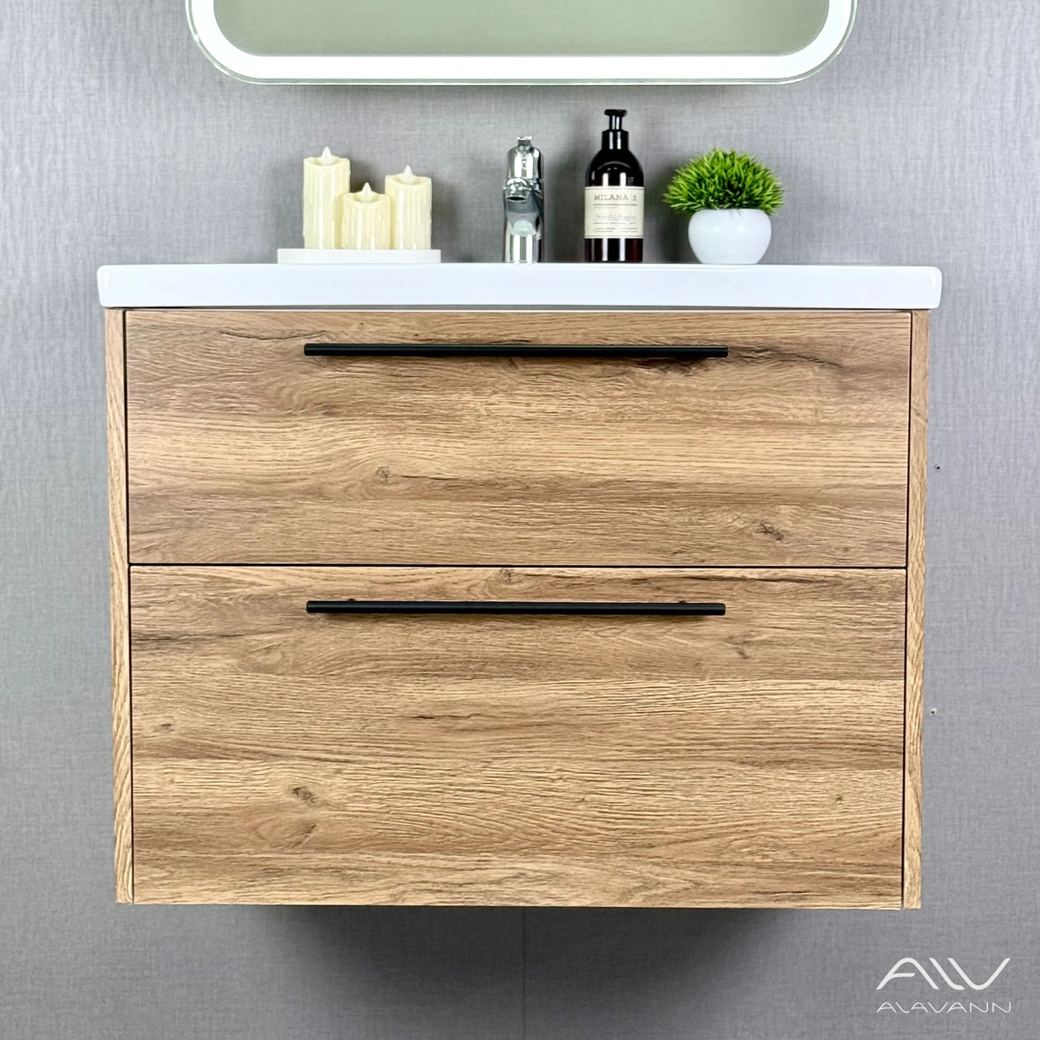 Тумба подвесная Alavann Rondo 80 с раковиной Como 80, дуб