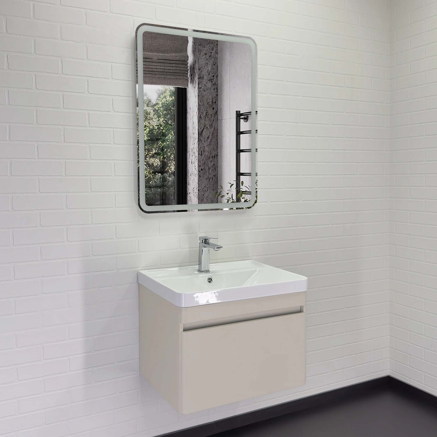 Тумба подвесная Comforty Енисей-60П серый шелк с раковиной 4460 от магазина Vanna-Vanna.ru!
