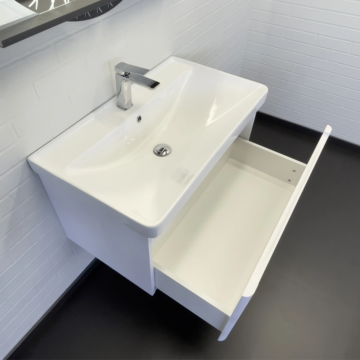 Тумба подвесная Comforty Арзамас-80-1 белая матовая с раковиной 4480 от магазина Vanna-Vanna.ru!