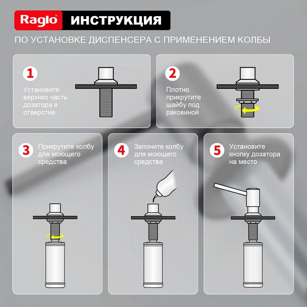 Дозатор для моющего средства Raglo встраиваемый R720.01.06 латунь, черный от магазина Vanna-Vanna.ru!