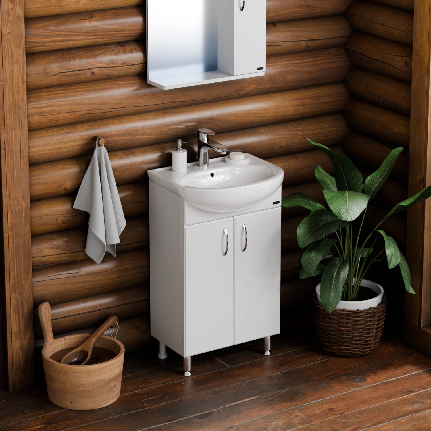 Тумба напольная Санта Сити 50 с раковиной Уют 50, белая от магазина Vanna-Vanna.ru!