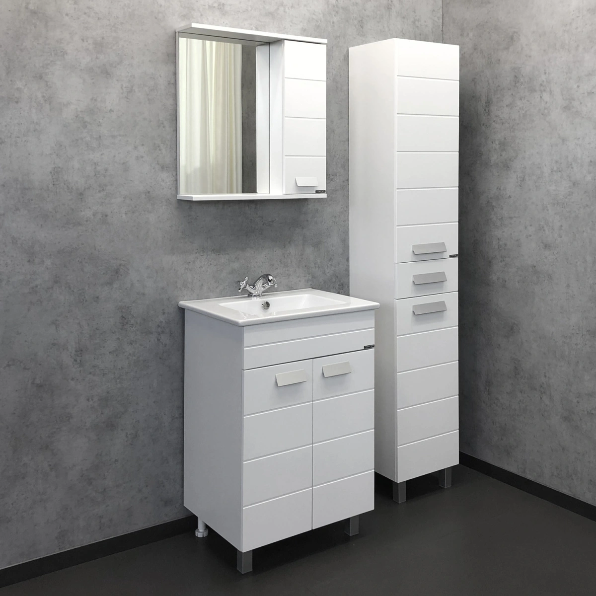 Тумба напольная Comforty Модена 60М белая с раковиной Квадро 60 от магазина Vanna-Vanna.ru!