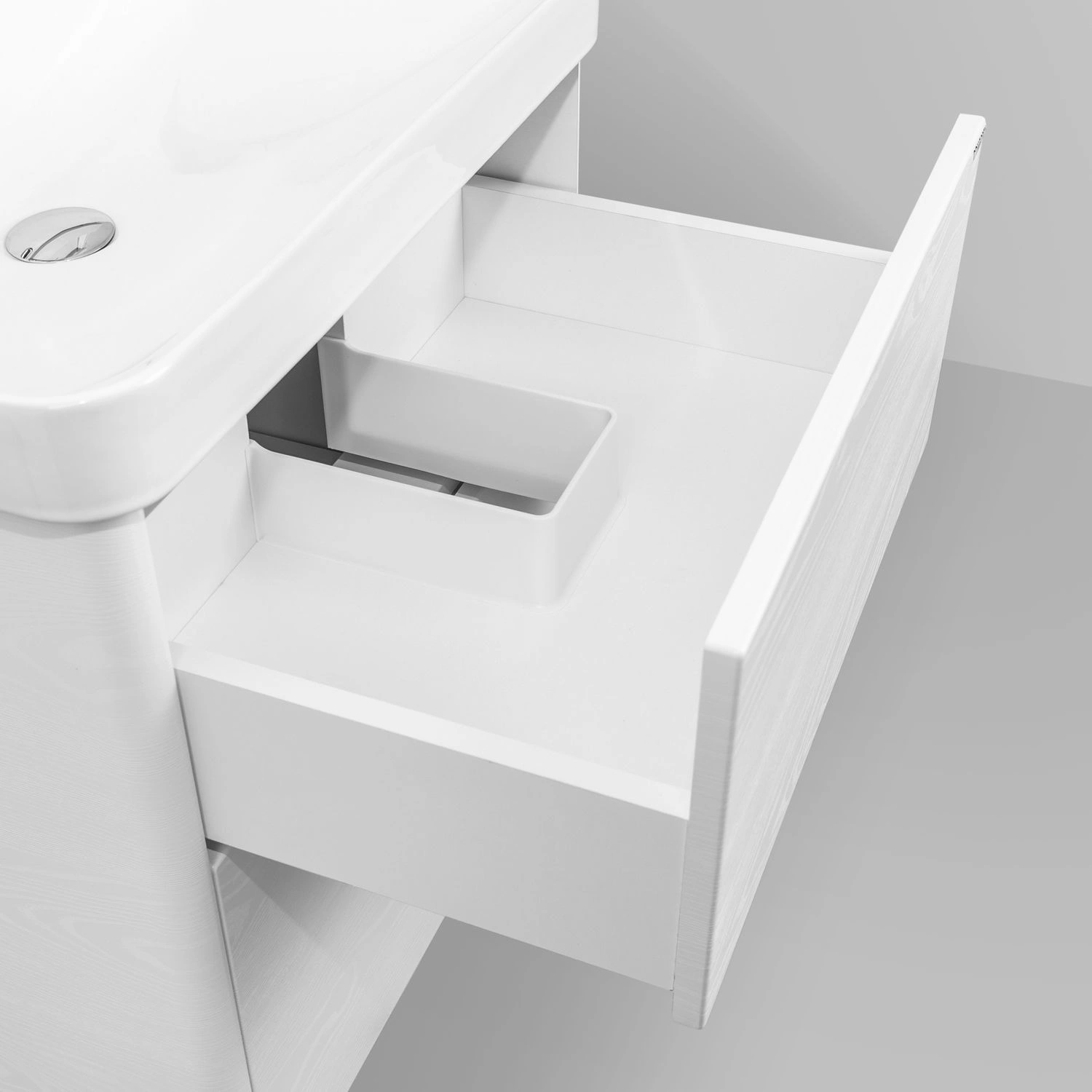 Тумба подвесная Comforty Сенеж-60 ясень белёный с раковиной CF19595BX-60 от магазина Vanna-Vanna.ru!