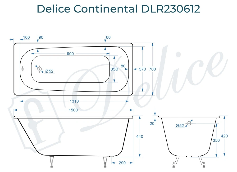 Ванна чугунная Delice Continental 150х70 DLR230612 от магазина Vanna-Vanna.ru!