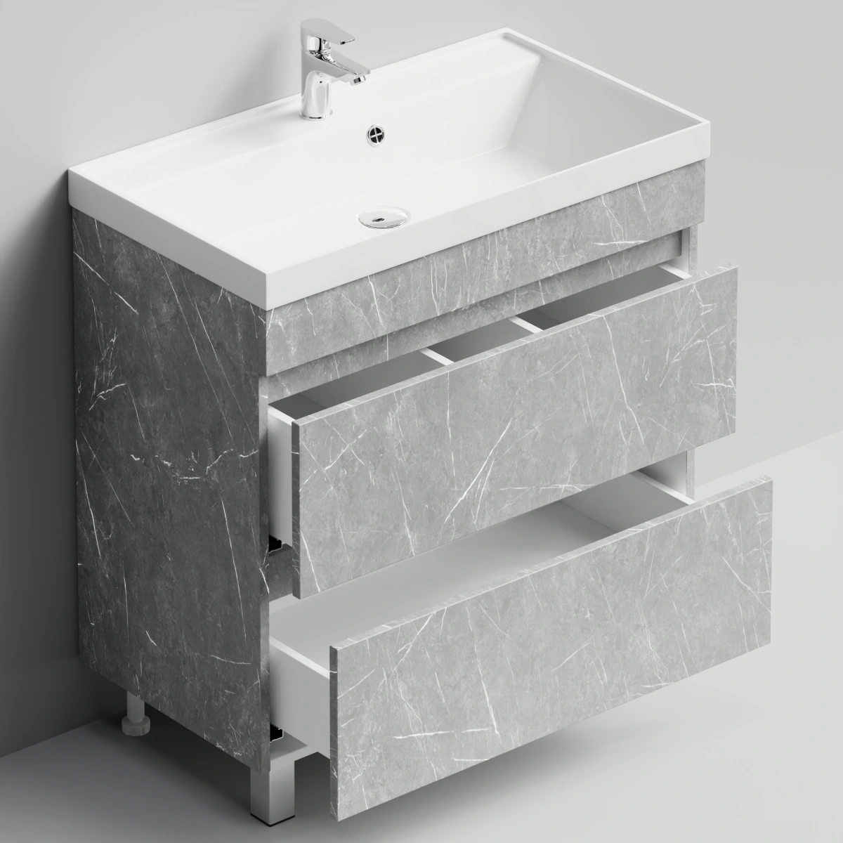 Тумба с раковиной Vod-ok Бест 80  напольная, Мрамор Белый софт тач от магазина Vanna-Vanna.ru!