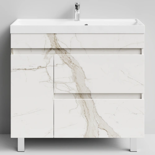Тумба с раковиной Vod-ok Бест 90 левая дверь, напольная, Мрамор Белый натур милк от магазина Vanna-Vanna.ru!