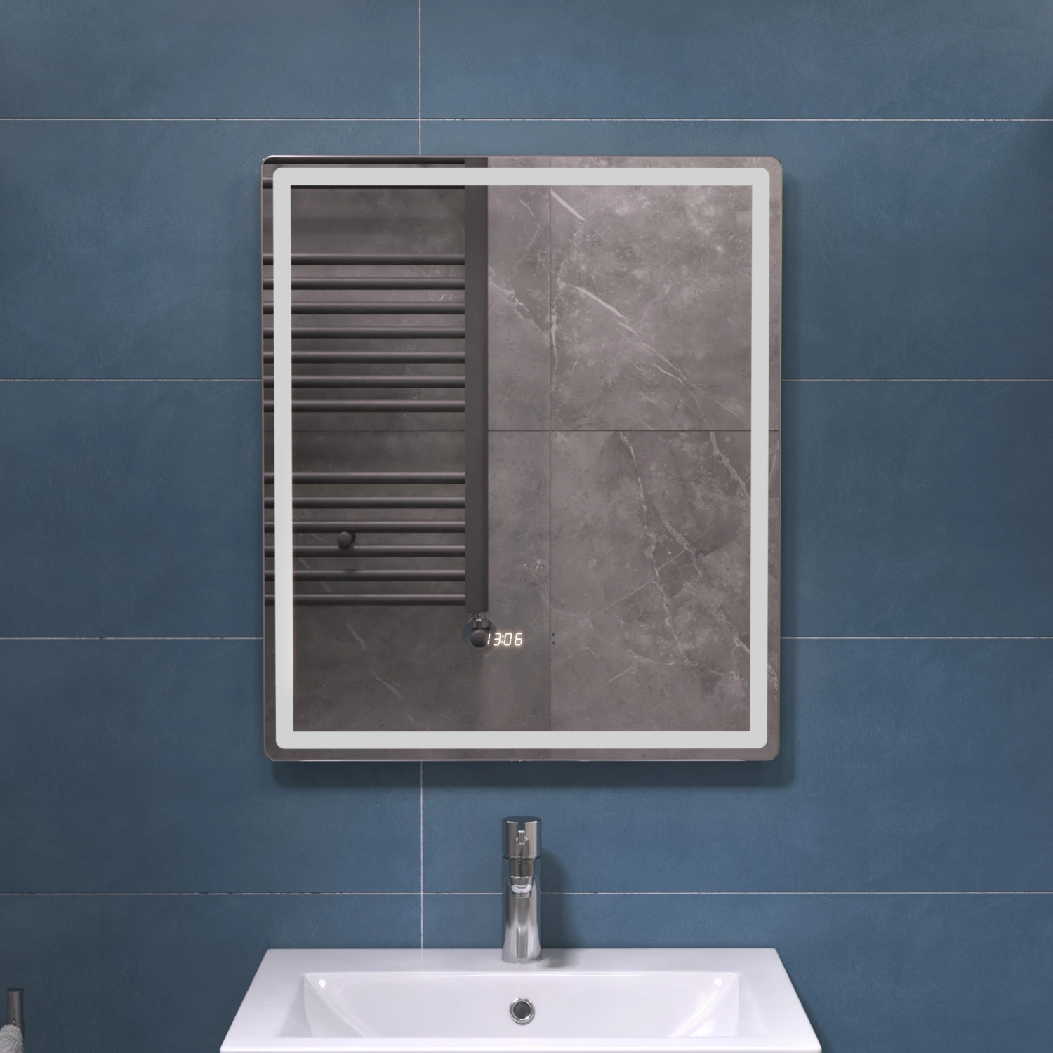 Зеркало Vigo Geometry Luxe 600 свет, сенсор, часы, антизапотевание от магазина Vanna-Vanna.ru!