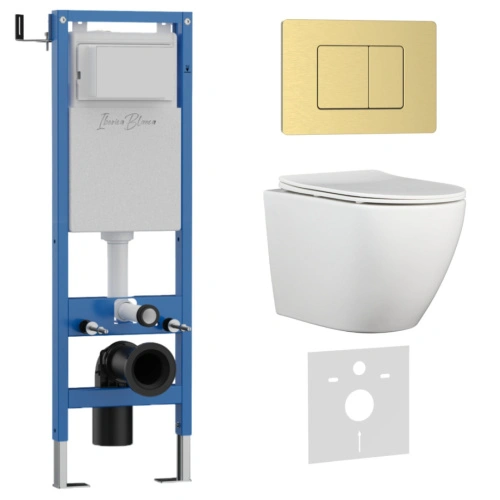 Комплект 3в1 IBERICA BLANCA инсталляция SILENCIO MINI, унитаз BILBAO ALTO белый, кнопка смыва INOX-C золото матовое (IB.001M.BLA.231.1150) от магазина Vanna-Vanna.ru!