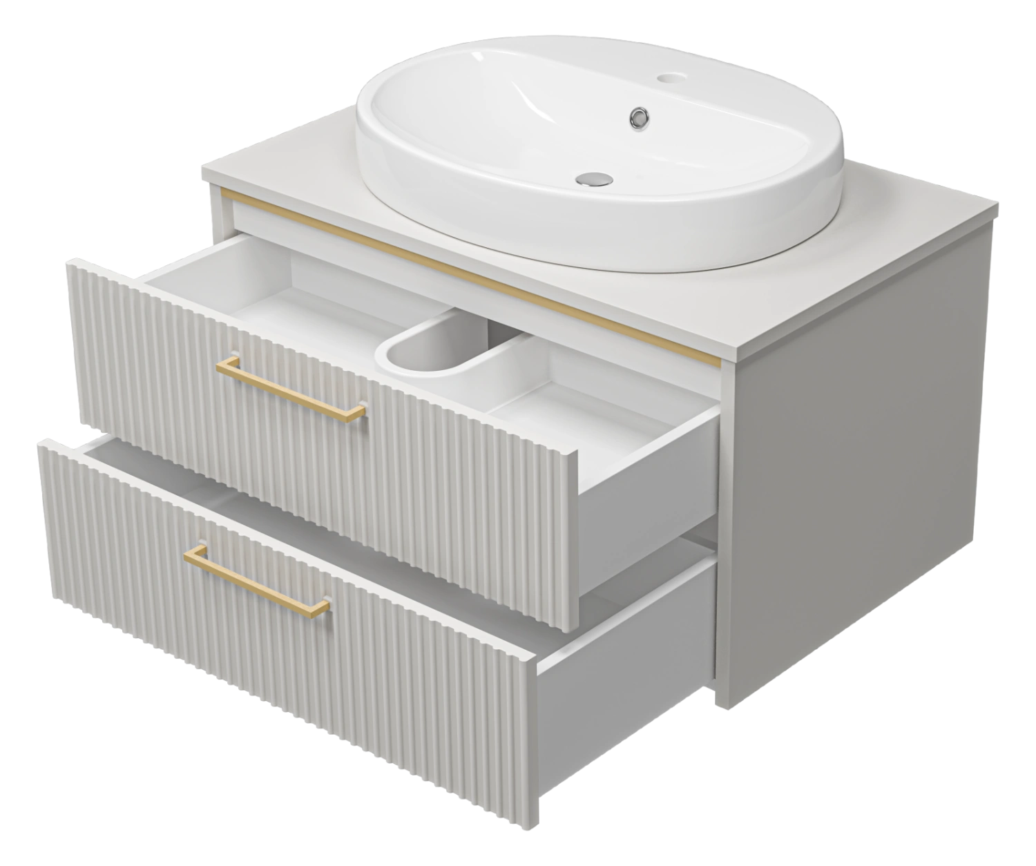 Тумба с раковиной Brevita Elche 80 подвесная, серый/патина золото