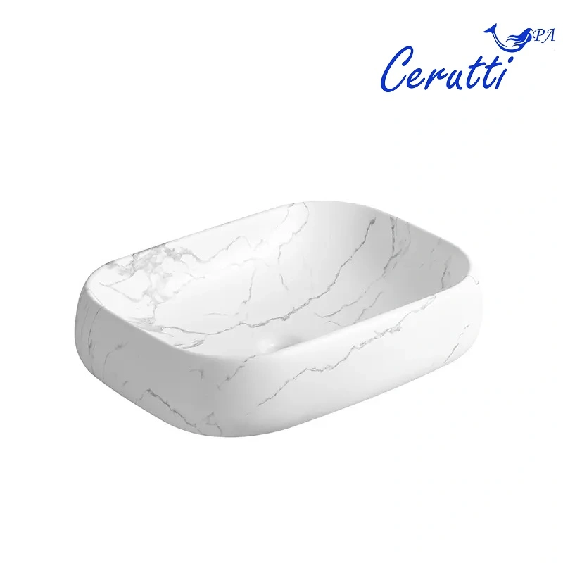 Раковина Ceruttispa CR0086 MMW2 накладная, мрамор матовый белый, прямоугольная 565х400х145 от магазина Vanna-Vanna.ru!