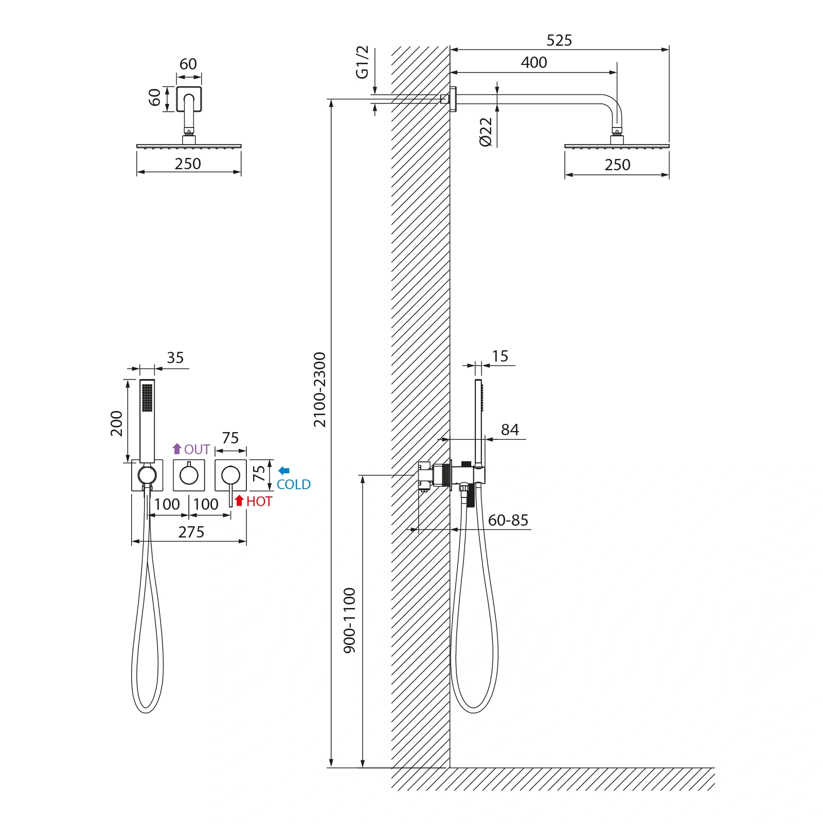 Душевая система встроенная Timo Caisa SX-9069/20SM золото шлифованное от магазина Vanna-Vanna.ru!