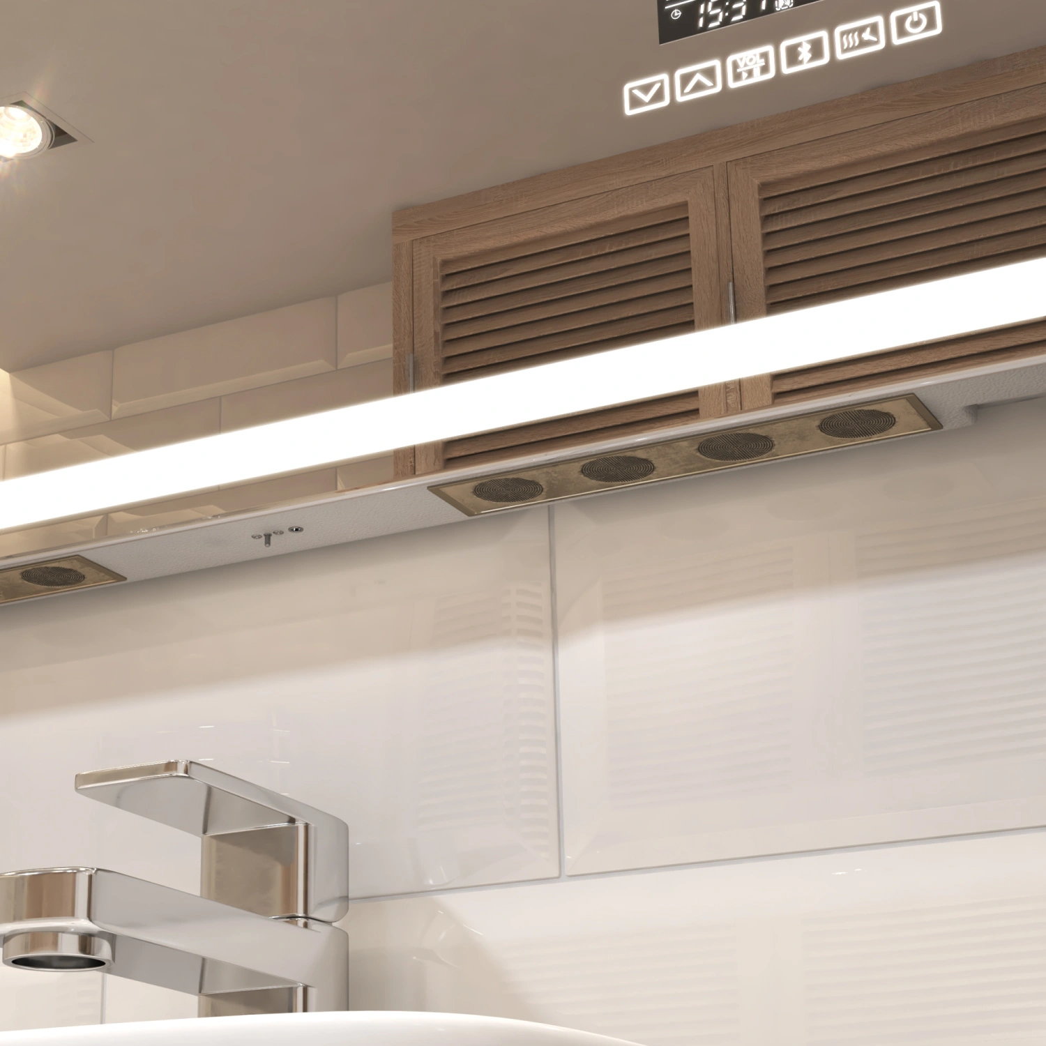 Зеркало Vigo Geometry Media 120 свет, сенсор, часы, антизапотевание от магазина Vanna-Vanna.ru!