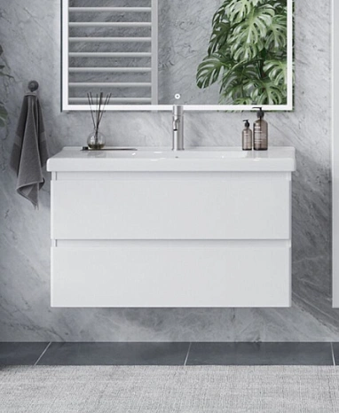 Тумба подвесная SanStar Riana 100 с раковиной Миранда 100, белая