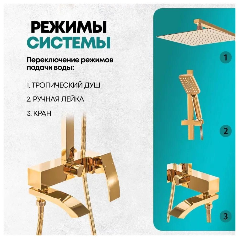 Душевая система Grocenberg GB7007-1GO, золото от магазина Vanna-Vanna.ru!