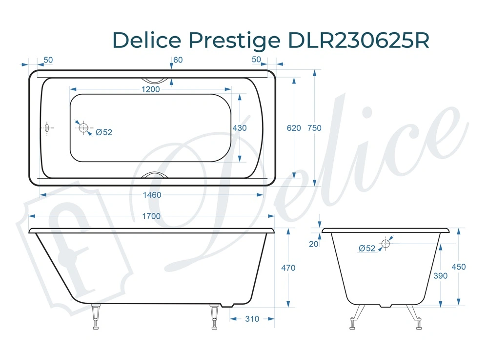 Ванна чугунная Delice Prestige 170х75 DLR230625R с отверстиями под ручки от магазина Vanna-Vanna.ru!
