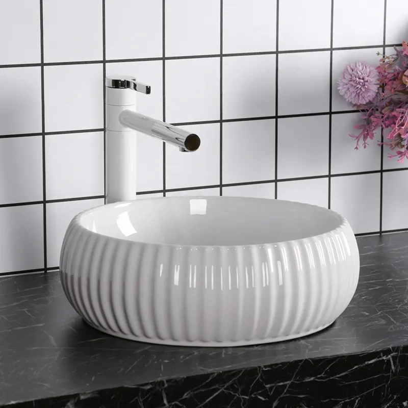 Раковина Ceruttispa CR0007 накладная, белая, круглая, ребристая 405х405х130 от магазина Vanna-Vanna.ru!