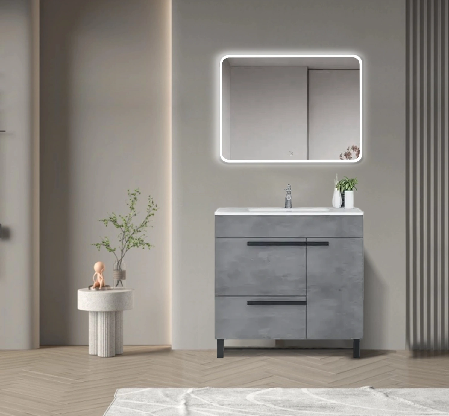 Тумба с раковиной Parly Gill 80 напольная, цементно серый