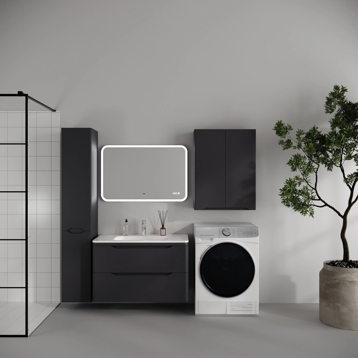 Тумба подвесная Style Line Марелла 90 (2 ящ.) антискрейтч графит матовый с раковиной Марелла Люкс 900х400 от магазина Vanna-Vanna.ru!