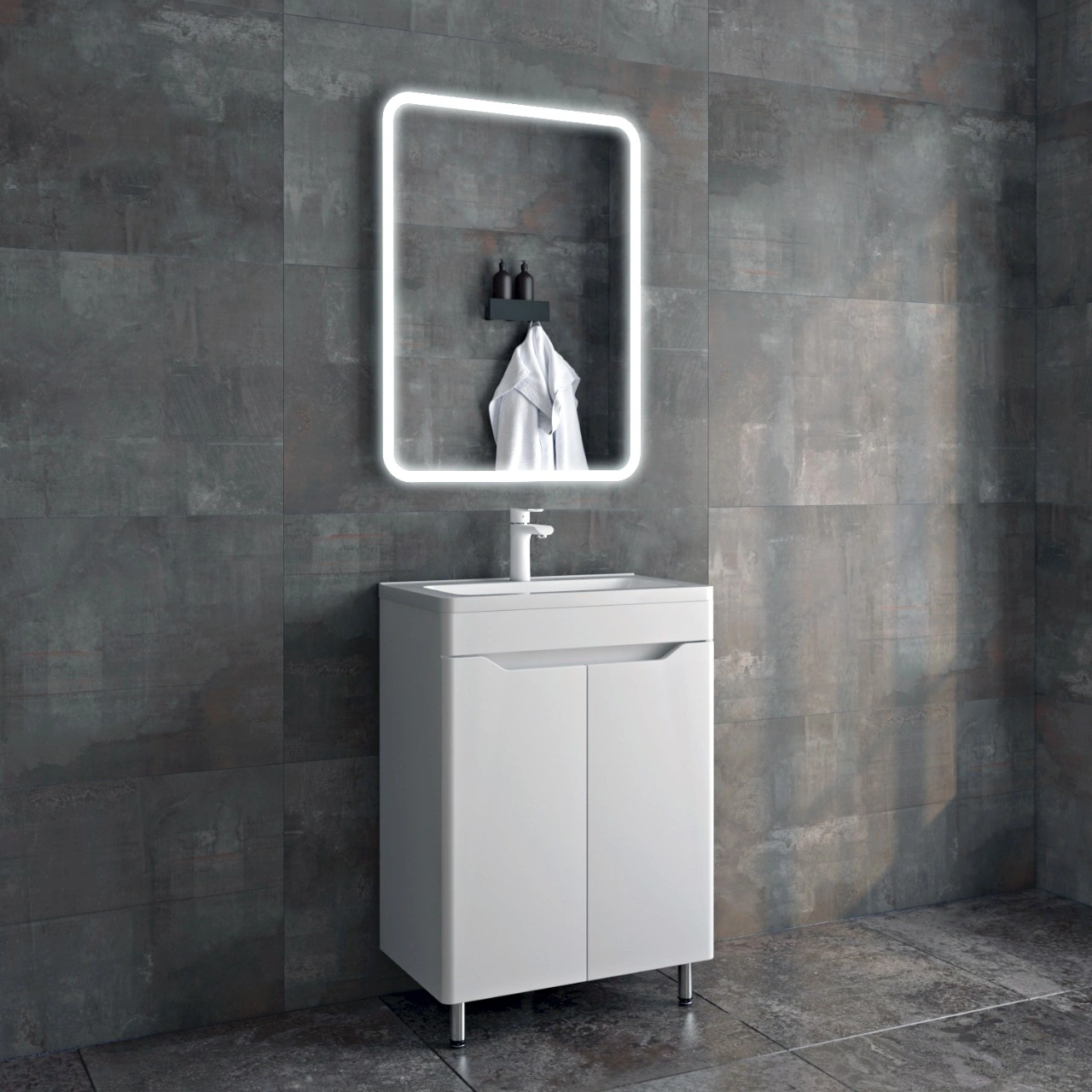 Тумба напольная Corozo Бирма 60, белый, с раковиной Modul Slim 60 от магазина Vanna-Vanna.ru!