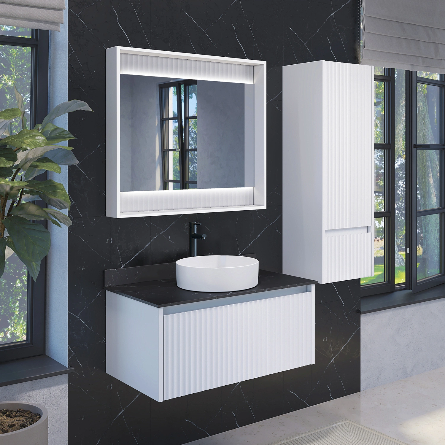 Зеркало-короб Comforty Марсель-90 белое матовое с подсветкой от магазина Vanna-Vanna.ru!