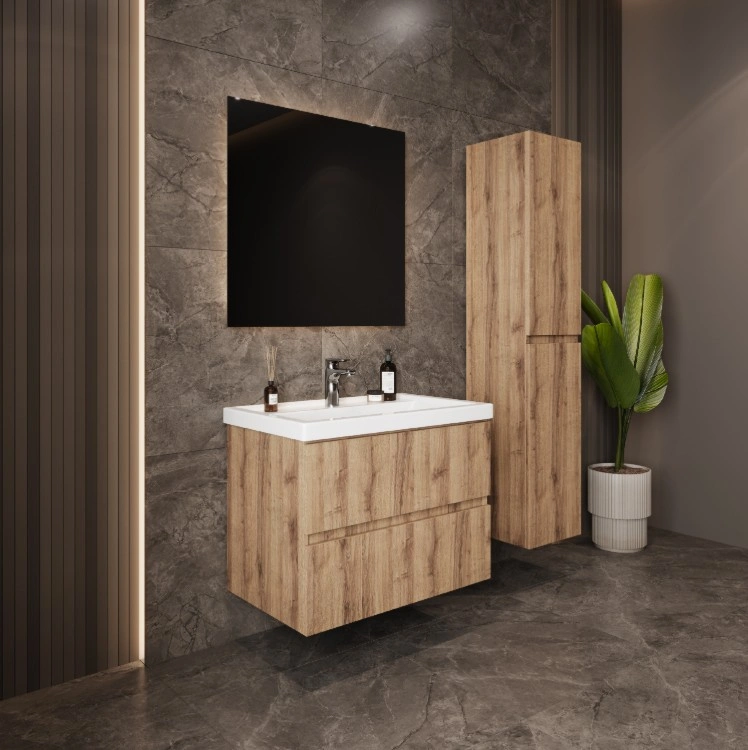 Тумба Onika Дарон 80 подвесная с раковиной Фостер 80, дуб крафт золотой