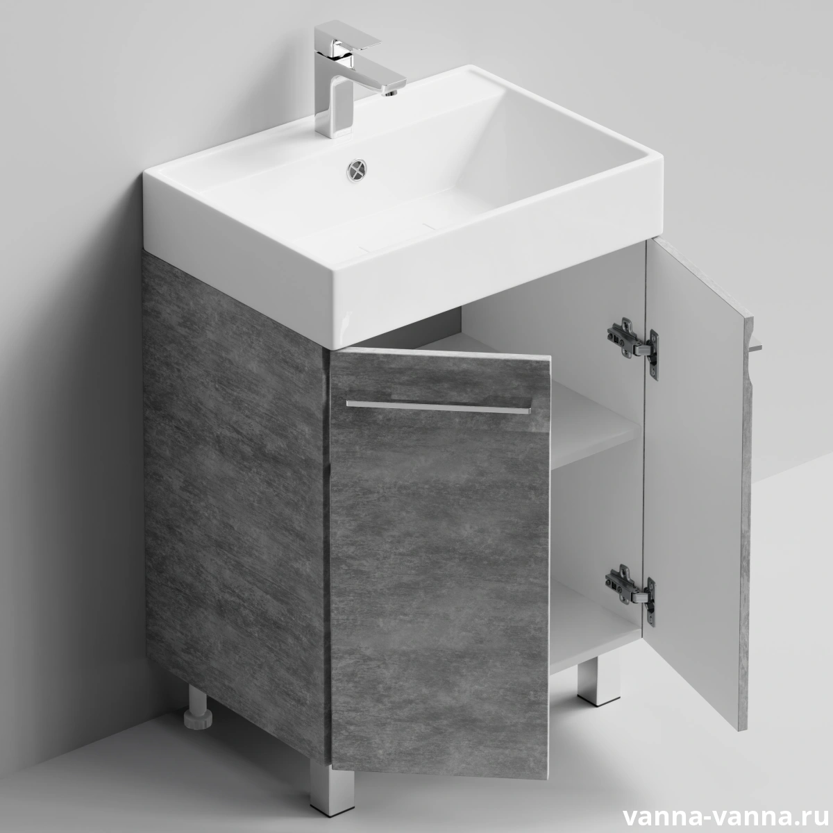 Тумба с раковиной Vod-ok Мальта 60 напольная, двери, Горный камень от магазина Vanna-Vanna.ru!