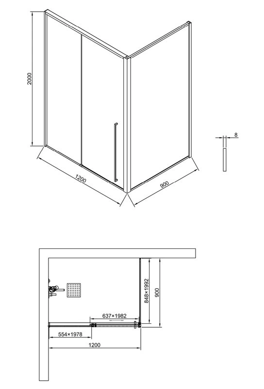 Душевой уголок Timo TDSS-120/03C-8R + TSS-900/03C-8, 120x90 см, профиль черный, стекло прозрачное от магазина Vanna-Vanna.ru!