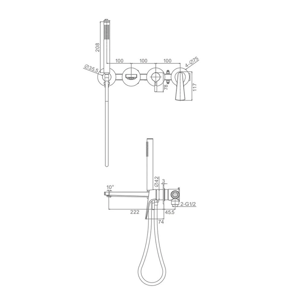 Смеситель для ванны встраиваемый Raglo R07.32.33, матовая медь