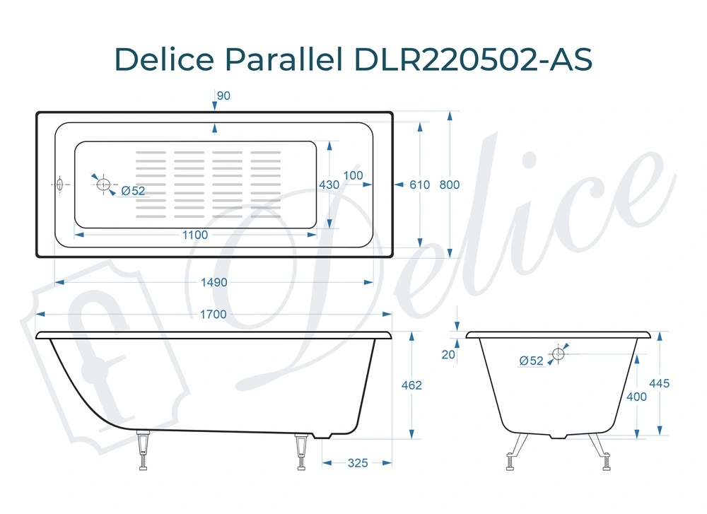 Ванна чугунная Delice Parallel 170х80 DLR220502-AS с антискользящим покрытием от магазина Vanna-Vanna.ru!