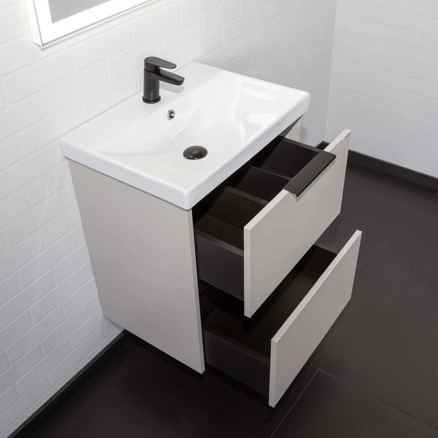 Тумба подвесная Comforty Селенга-50 цвет cерый шелк с раковиной CF19696BX-50 от магазина Vanna-Vanna.ru!
