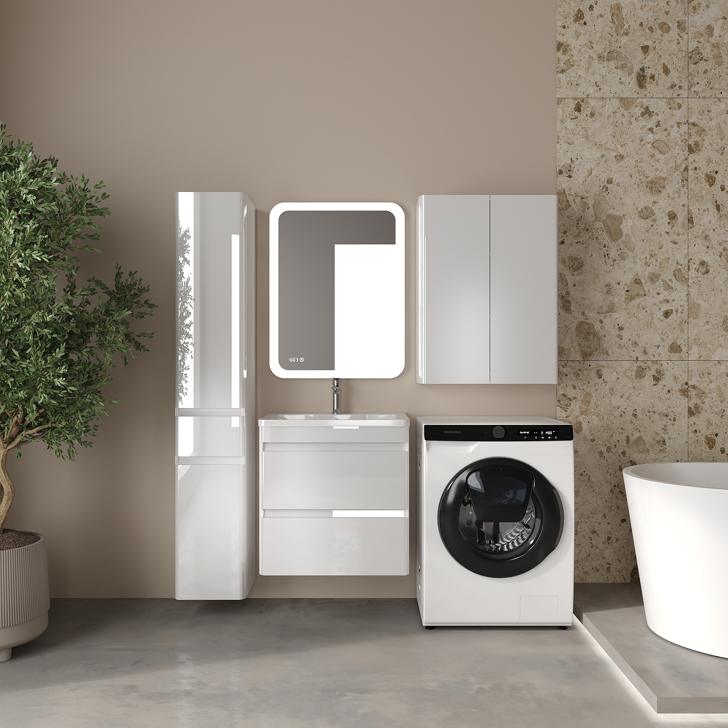 Тумба подвесная Style Line Атлантика 60, белый глянец, с раковиной Атлантик 60 от магазина Vanna-Vanna.ru!