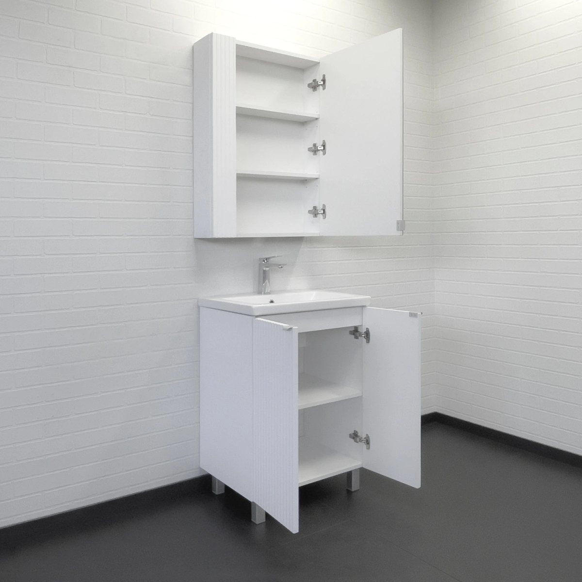 Тумба напольная Comforty Лима-60Н белый матовый с раковиной Комо 60 от магазина Vanna-Vanna.ru!