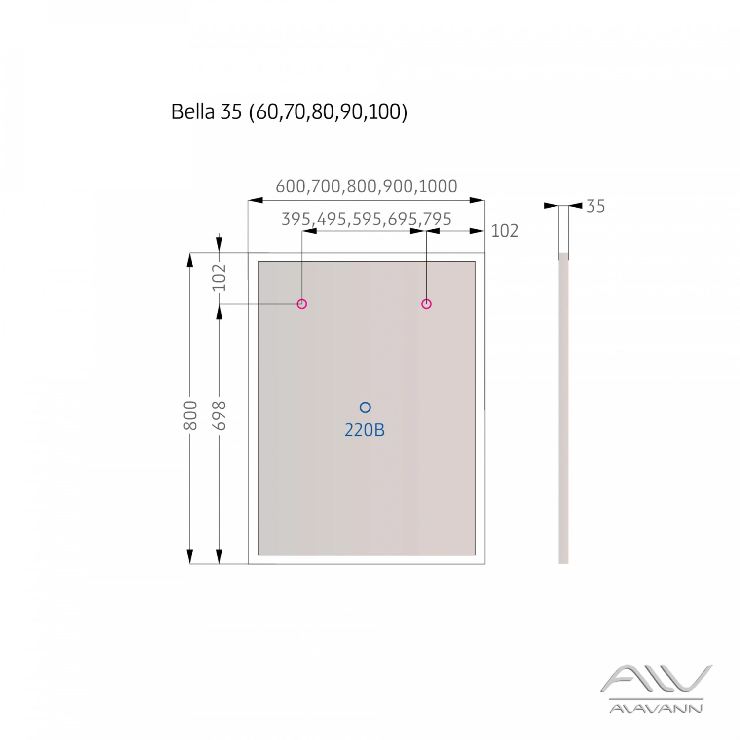 Зеркало Alavann Bella 35 100 свет, ИК выключатель