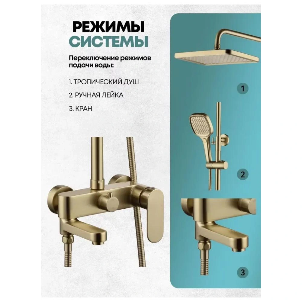 Душевая система Grocenberg GB7011MG, матовое золото от магазина Vanna-Vanna.ru!