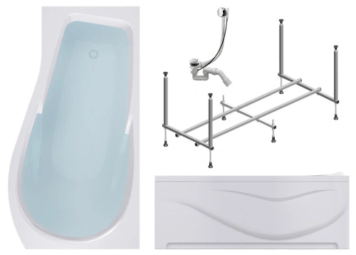 Комплект (4в1) Акриловая ванна TIMO VINO1590R 150*90*66+Каркас + Слив-перелив+Фронтальная панель