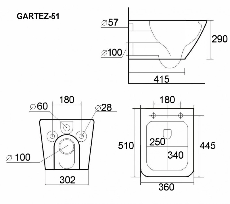 Унитаз подвесной Esbano GARTEZ-51 (White)   510x360x350 от магазина Vanna-Vanna.ru!
