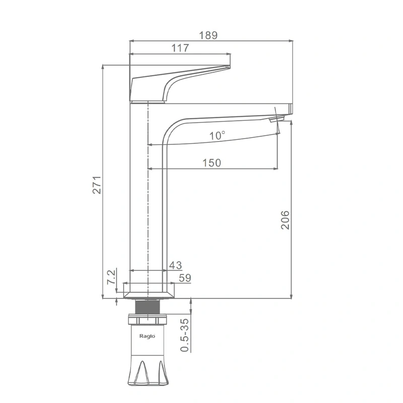 Смеситель для раковины высокий Raglo R07.15.03, золотой сатин