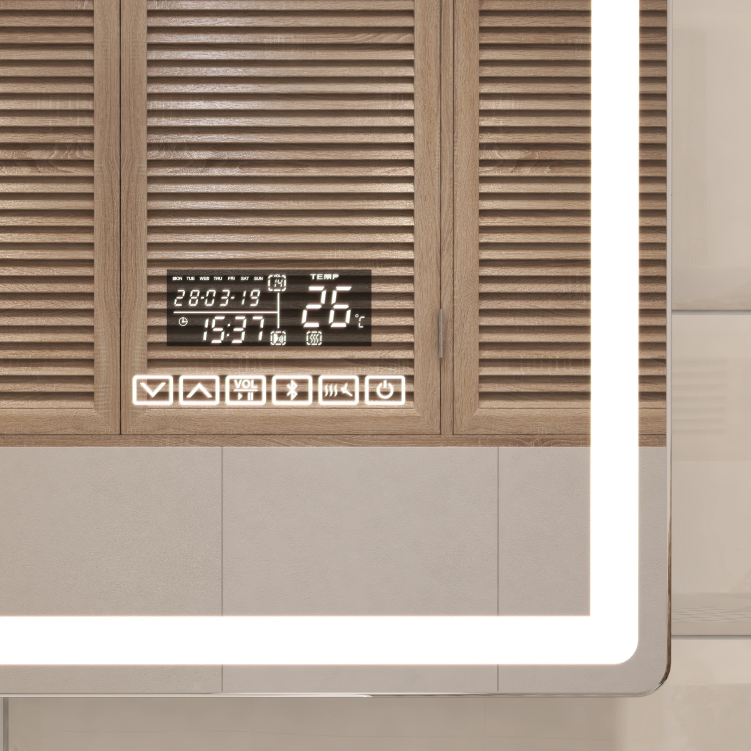 Зеркало Vigo Geometry Media 120 свет, сенсор, часы, антизапотевание от магазина Vanna-Vanna.ru!