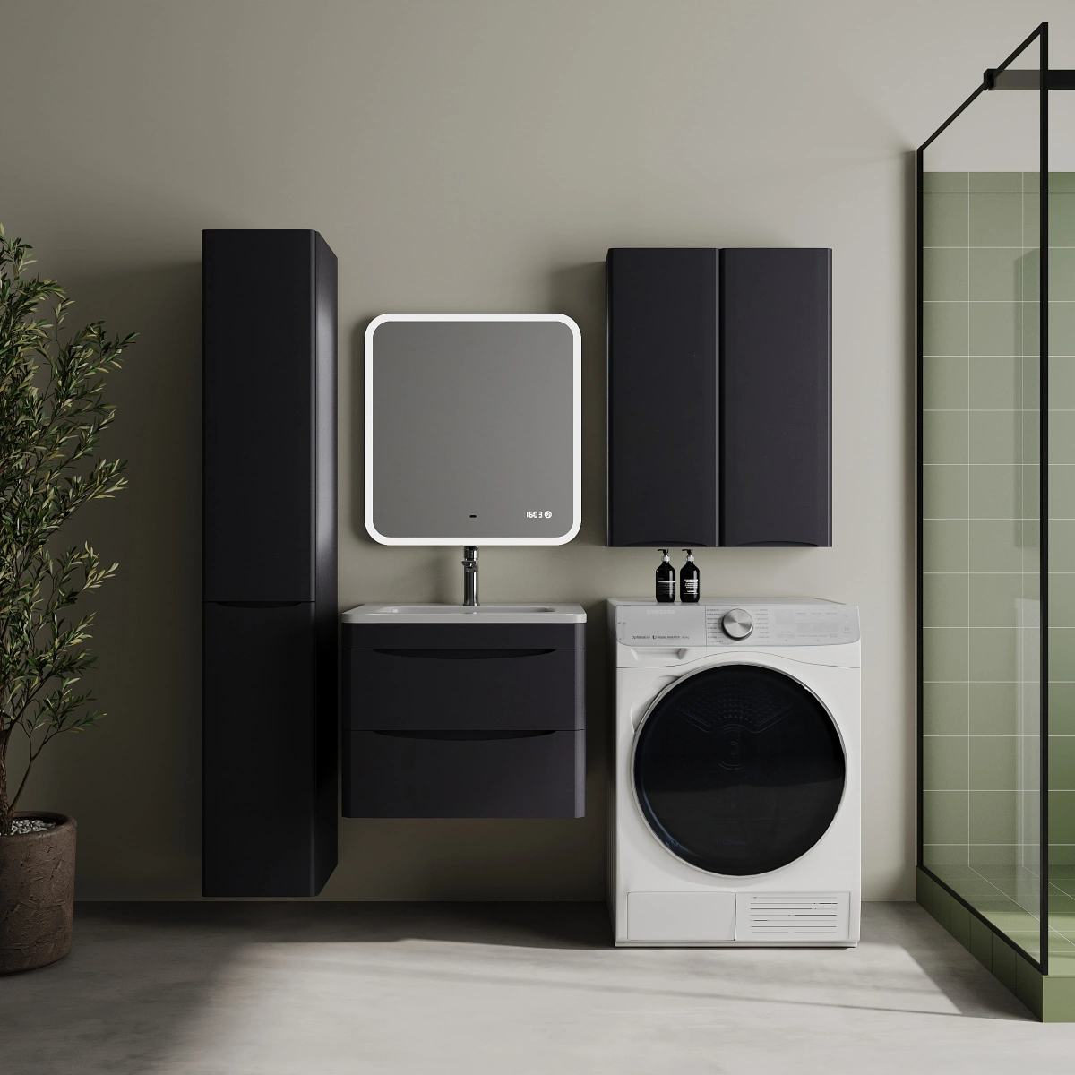 Тумба подвесная Style Line Бергамо мини 60 (2 ящ.) антискрейтч графит матовый с раковиной Каре Люкс МИНИ 600х350 от магазина Vanna-Vanna.ru!