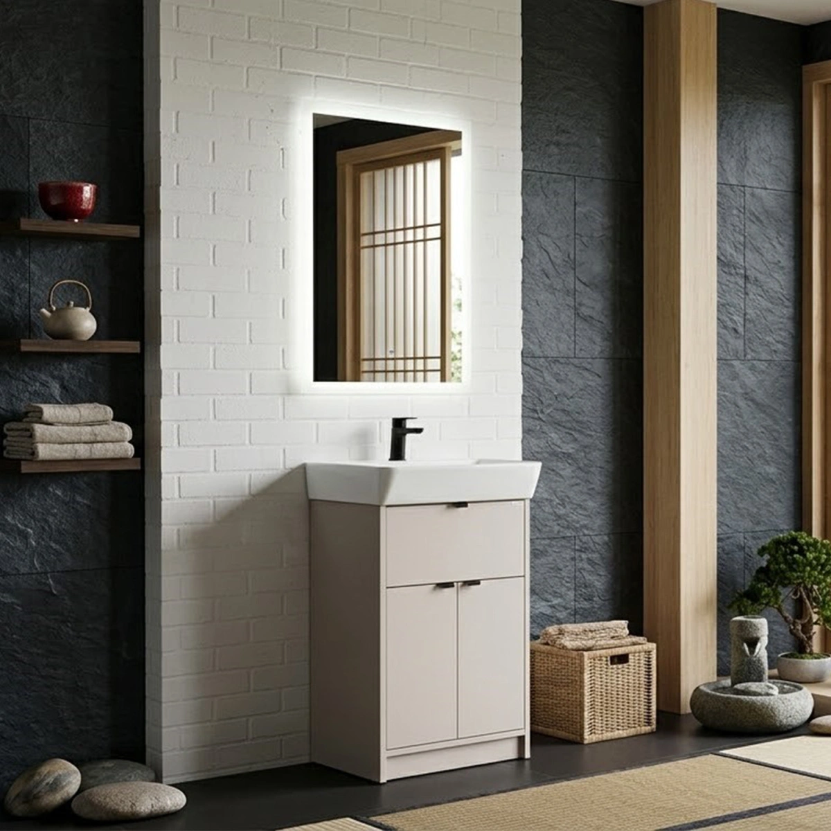 Тумба напольная Comforty Руза-50 серый шелк с раковиной 9055RA-50 от магазина Vanna-Vanna.ru!