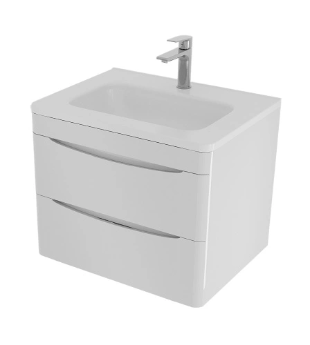 Тумба подвесная Style Line Бергамо мини 60 (2 ящ.) антискрейтч белый глянец с раковиной Каре Люкс МИНИ 600х350 от магазина Vanna-Vanna.ru!
